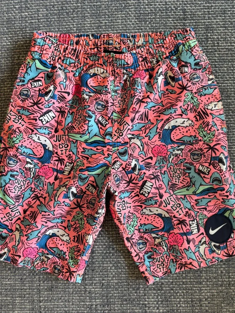 Nike Boys Shark Party Swim Trunks Graphic Volley Shorts Size S 8-10